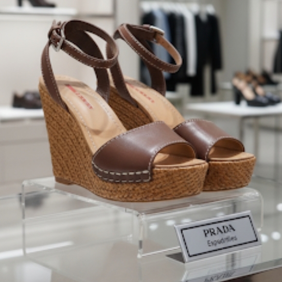 Prada Brown Wedge Sandals Size US 6 36 - Picture 1 of 9